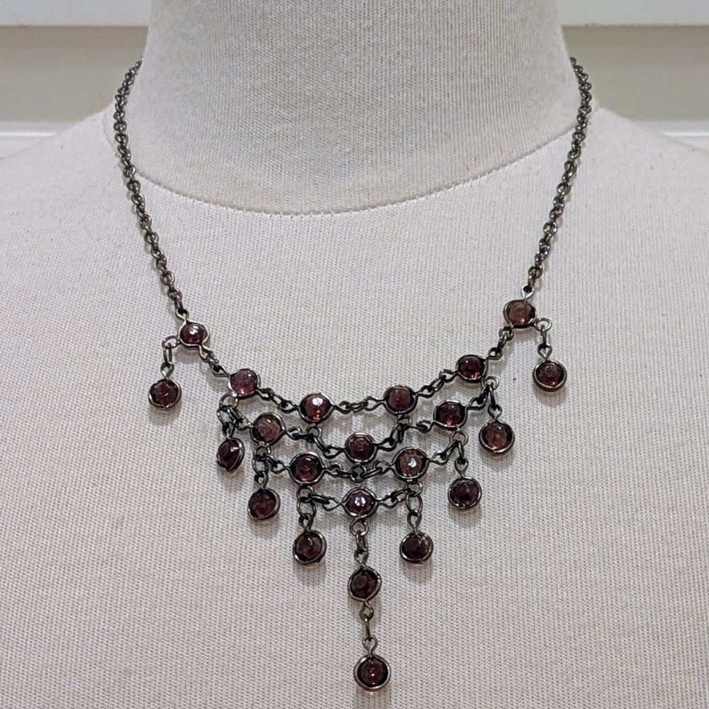 3/$30 NWT Beckwoman 18" Pale Purple Gemstone Oxidized Silvertone Drop Necklace